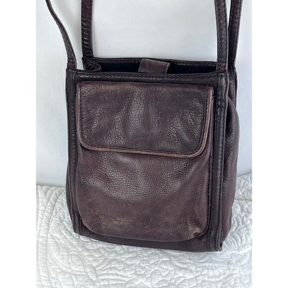 Fossil Brown Leather Tote Satchel Purse - Boho Vintage Y2K Style 75082 - Picture 3 of 12
